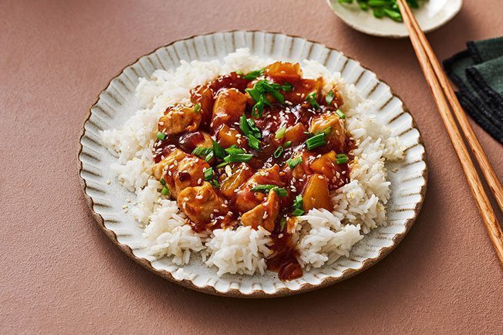 Терияки стир-фрай с курицей и ананасом с рисом 2 персоны