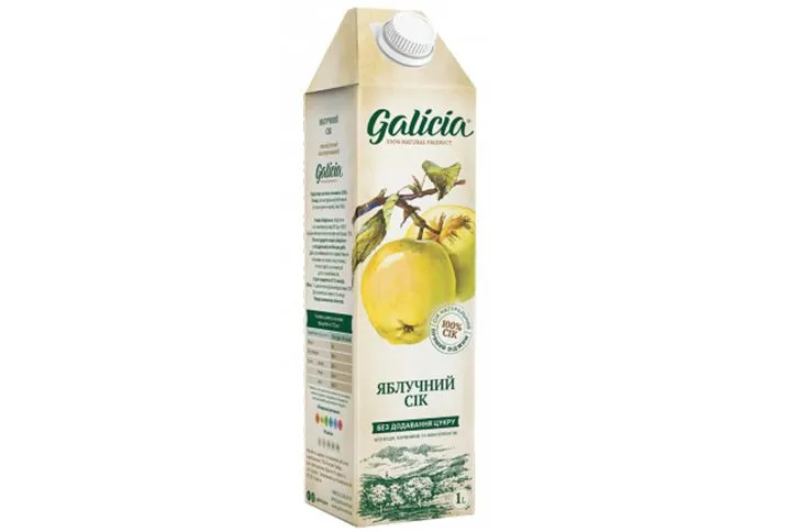 Сок яблочный с мякотью Galicia, 1 литр